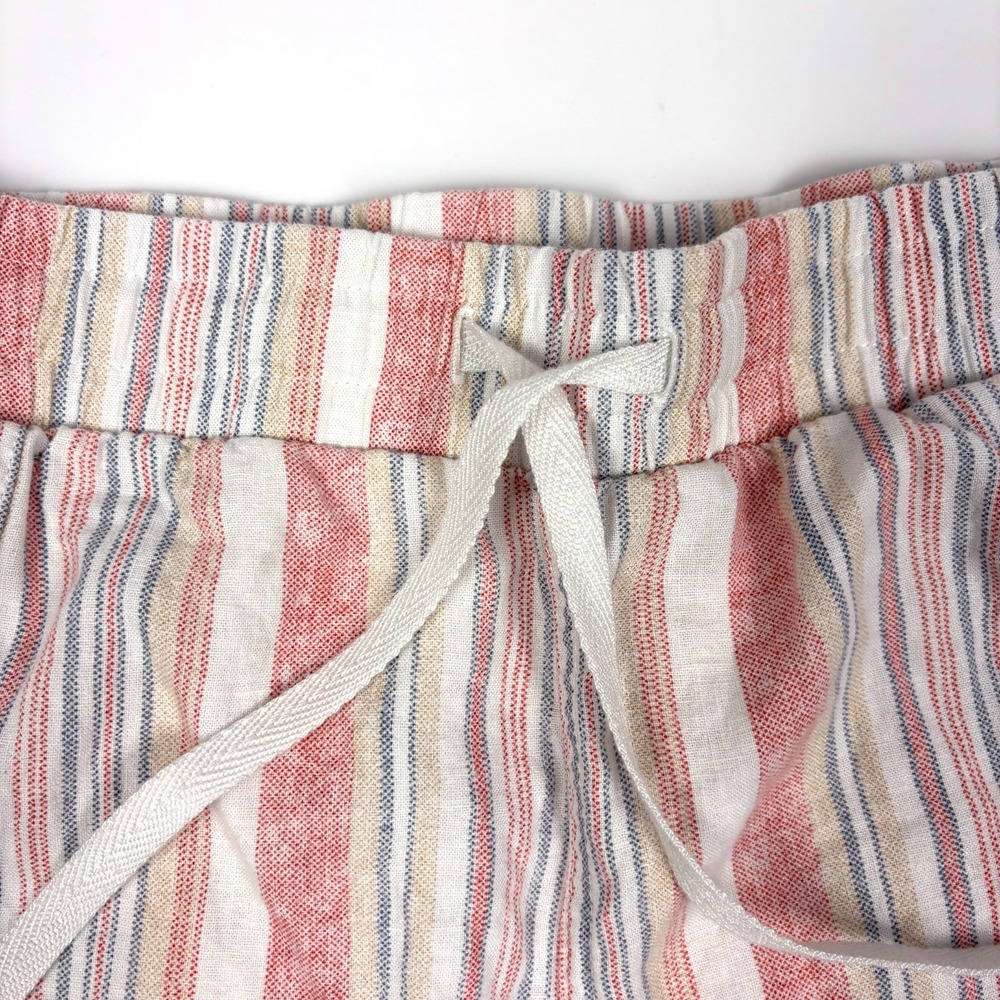 Cato Stripe Linen Blend Wide Leg Pants Womens Sz LP White Pink Pull On Drawstrng - Picture 7 of 15